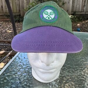 Vintage Wimbledon The Championships Tennis Visor Green Purple‎ Cotton Adult 56cm